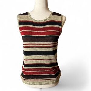 Twee Whimsigoth Sleeveless Striped Knit Tank Top - Red, Black & Beige